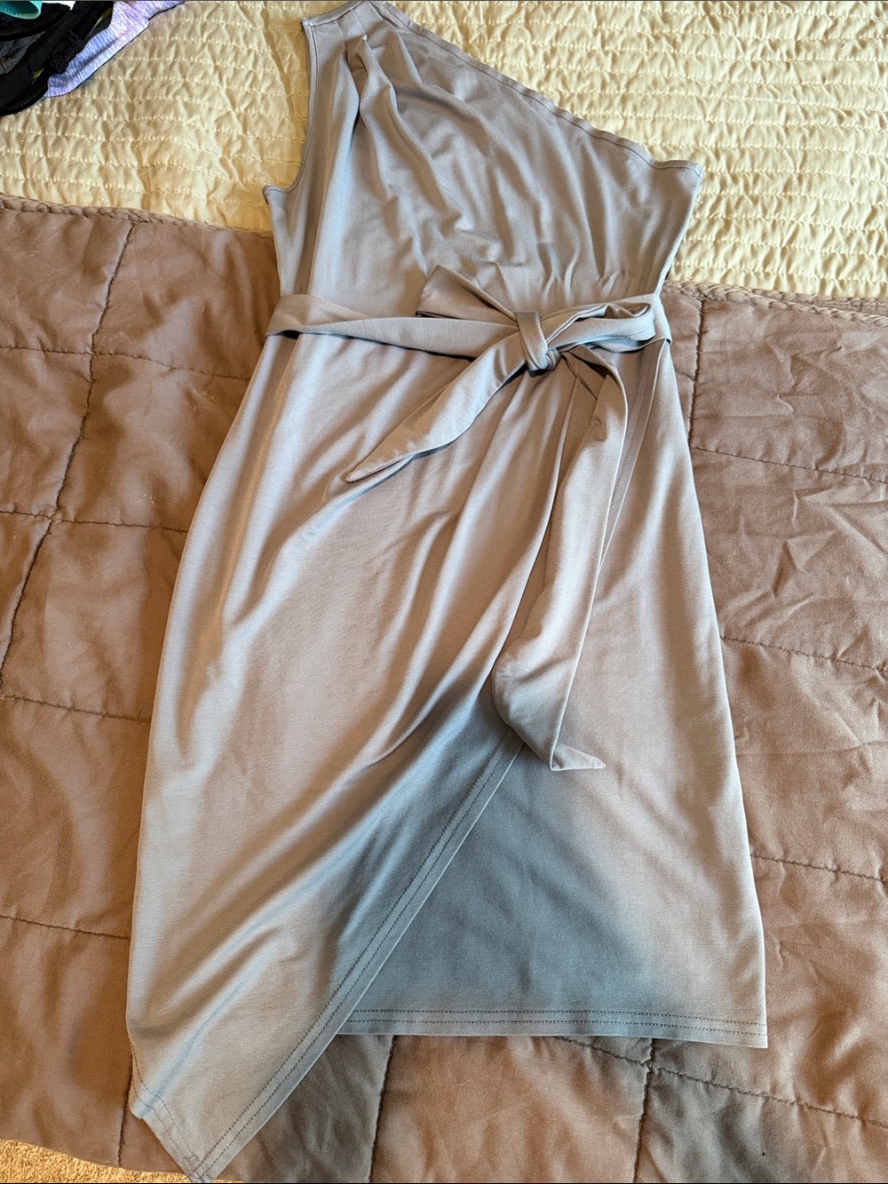Dusty Blue Gray One Shoulder Wrap Mini Dress Size Medium